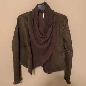 Free people dark olive leather jacket